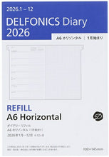 Load image into Gallery viewer, DELFONICS デルフォニックス 2026 1月始まり 手帳 週間レフト式(ホリゾンタル) A6 ダイアリー リフィル ホリゾンタル 1月 手帳 中身 だけ ダイアリー 手帳カバー レフィル ロルバーン スケジュール帳 手帳のタイムキーパ :4516085227868