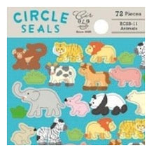 Load image into Gallery viewer, Circle Seals Basic Animal Designs 72 Stickers Animals Elephant Giraffe Lion Tiger Zebra Panda Monkey Hippo Round Cute :4510180237234
