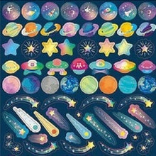 Load image into Gallery viewer, Circle Stickers, Basic, Space, 113 stickers. Stickers, planets, rockets, shooting stars, stars, moon. Circle stickers, round, colorful, pastel, metallic. :4510180237364