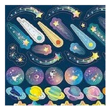 Load image into Gallery viewer, Circle Stickers, Basic, Space, 113 stickers. Stickers, planets, rockets, shooting stars, stars, moon. Circle stickers, round, colorful, pastel, metallic. :4510180237364