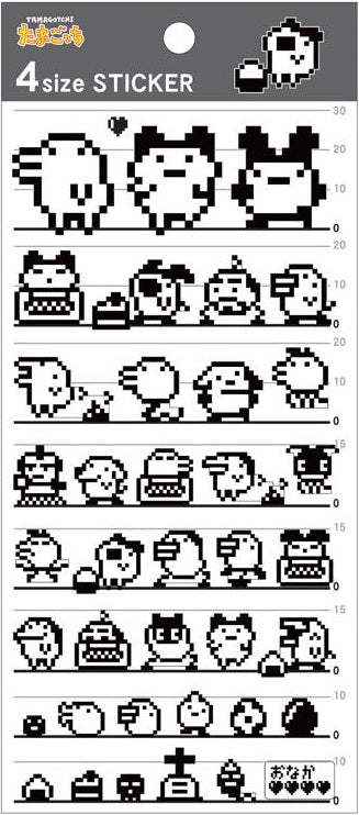 たまごっち 4size STICKER ドット カミオジャパン シール 4サイズ 1シート まめっち くちぱっち 液晶 ドット絵 初代たまごっち レトロ クリアシール 手帳デコ グッズ