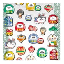 Load image into Gallery viewer, ぽってり小町シール ダルマ だるま シール 招き猫 縁起物シール 和風ぷっくりシール おみくじ お守り 縁起もの 福を呼ぶ 和柄ステッカー カミオジャパン(Kamiojapan) カミオジャパン(Kamiojapan) :4550432268890