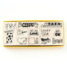 Load image into Gallery viewer, IROHA いろは出版 スタンプ ・ AIUEOSTAMP セット HAPPYWORD AIUEO スタンプ台 オーダー キャラクター かわいい 手帳 印鑑 ハンコ スケジュール帳 手帳のタイムキーパー :4560486587526
