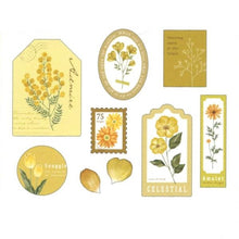 Load image into Gallery viewer, Mustard OSHIBANA FLAKE Mustard Yellow Flower Collage Style Sticker Set MIND WAVE: 4909001814561