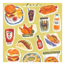 Load image into Gallery viewer, #ココロトキメクステッカーフード 81801 ジャンクフード 食べ物シール ハンバーガー ピザ サンドイッチ 水彩風 マインドウェイブ :4909001818019