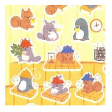 Load image into Gallery viewer, シール 大 やまのは町内会 サウナ ステッカー 動物 リス キツネ ペンギン アヒル サウナハット 水風呂 エヌビー社 :4909510563387