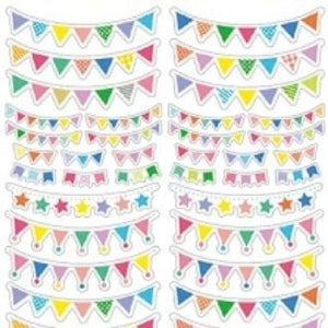 Circle Seals & Basic Garland - Colorful Decoration, 58 Stickers - Garland, Flags, Stars, Lights, Ornaments, Pastel, Cute :4510180237166