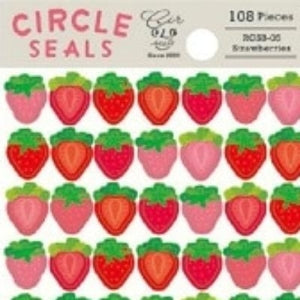Circle Seals Basic - Strawberry - 108 Seals - Strawberry - Fruit - Pink - Red - Circle Seals - Round - Cute - Pop - Reward Seals :4510180237173