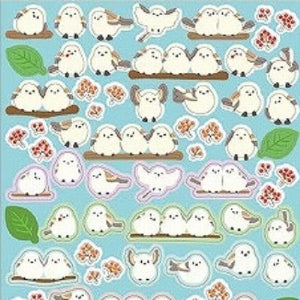 ＃サークルシール ベーシック シマエナガ : シール ふわふわ 96枚入り 鳥 ふわふわ かわいい 小鳥 北国 雪 癒し系 ナチュラル 丸型 : リュリュ : Circle seal basic Shimaenaga : 4510180237333 :4510180237333