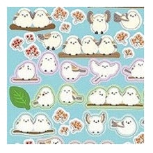 Load image into Gallery viewer, Circle Seal Basic Long-tailed Tit Seal Fluffy 96 Stickers Bird Fluffy Cute Small Bird Northern Country Snow Healing Natural Round :4510180237333
