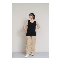 Load image into Gallery viewer, ｺｯﾄﾝﾜｯﾌﾙﾀﾝｸﾄｯﾌﾟ  ﾌﾞﾗｯｸ L ｻｲｽﾞ シンプル インナー 涼しい :4528653721029
