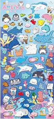 メAMEchanシール うみのいきもの あめちゃん クーリア シール ステッカー ジンベエザメ イルカ 水族館 透明感 ラメつやつや 硬質塩ビ 手帳デコ ステーショナリー グッズ :4550391011988