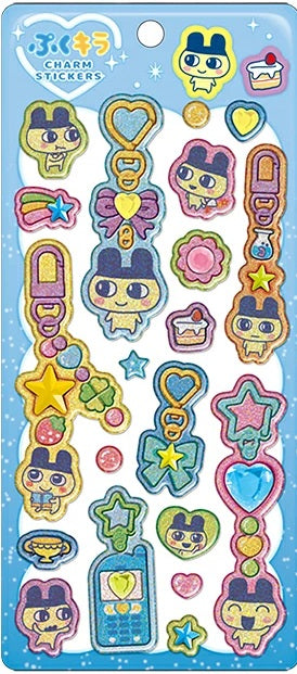 ぷくキラチャームステッカー たまごっち まめっち CRUX シール ステッカー 平成レトロ ホログラム スポンジシール ストーン 立体シール 手帳デコ グッズ
