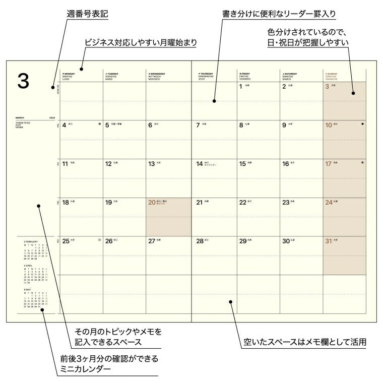 【ＳＡＬＥ価格】LACONIC ﾗｺﾆｯｸ 2024年 4月始まり (2024年 3月始まり) 手帳 月間式(月間ﾌﾞﾛｯｸ) A5 A5M ﾎﾟｹｯﾄ 仕事計画　おしゃれ 大人かわいい 手帳ｶﾊﾞｰ　シンプル  ﾀﾞｲｱﾘｰ  ｽｹｼﾞｭｰﾙ帳 手帳のﾀｲﾑｷｰﾊﾟｰ :4589988491568