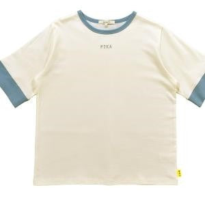 ＃FIKA 刺繍入り ﾘﾝｶﾞｰ Tｼｬﾂ ｵﾌﾎﾜｲﾄ M ｻｲｽﾞ 水族館カラー 配色Tシャツ ライトブルー カジュアル 涼しげ 夏 :4582603478104