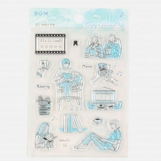 BGM ﾋﾞｰｼﾞｰｴﾑ ｽﾀﾝﾌﾟ ･ ｸﾘｱｽﾀﾝﾌﾟ 休日の過ごし方 映画と読書 ｽﾀﾝﾌﾟ台 ｲﾝｸ かわいい ｷｬﾗｸﾀｰ 手帳 ｲﾗｽﾄ 6mm ごほうびｽﾀﾝﾌﾟ 事務 先生 ｽｹｼﾞｭｰﾙ帳 手帳のﾀｲﾑｷｰﾊﾟｰ :4589435514031