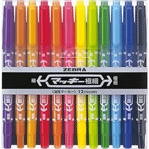 ＃マッキー極細　１２色セットＣ ゼブラ(ZEBRA) --- ゼブラ マッキー 極細 12色セット MCF-12C : Mackie extra fine 12 colors set C :4901681506606