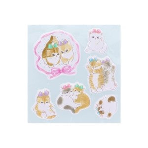 ＃ﾓﾌｻﾝﾄﾞ9･ｽﾃｯｶｰ ﾘﾎﾞﾝ mofusand シール ねこ リボン 猫ステッカー かわいい デコレーション 癒し系 茶トラ 白猫 ハチワレ 水色ストライプ 仲良し 猫柄 手帳 アルバム メッセージカード プレゼント用 ｻﾝｽﾀｰ文具 :4901770787046