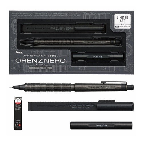 ＃ペンター シャーペン オレンズネロ カーボンブラック 0.3mm 金属替え芯ケース付き : ぺんてる(株) : Penter Mechanical Pencil Oranges Nero Carbon Black 0.3mm with metal refill ca : 4902506432230