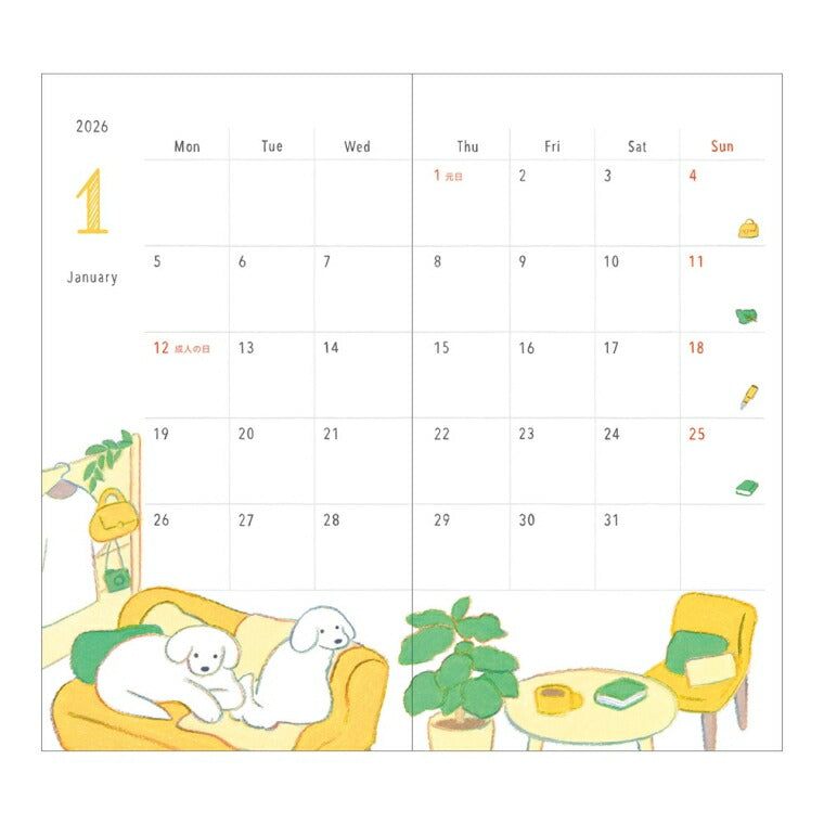 DESINPHIL MIDORI ﾃﾞｻﾞｲﾝﾌｨﾙ ﾐﾄﾞﾘ 2026 1月始まり 手帳 月間式(ﾌﾞﾛｯｸ) B6変形判 ﾎﾟｹｯﾄﾀﾞｲｱﾘｰ ｽﾘﾑ ｲﾇ ﾈｺ 花 ﾄﾘ ｵｼﾞｻﾝ ﾃﾞﾞｻﾞｲﾝ 大人かわいい 薄い ﾀﾞｲｱﾘｰ  ｽｹｼﾞｭｰﾙ帳 手帳のﾀｲﾑｷｰﾊﾟｰ :4902805273497