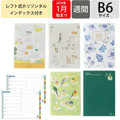 [SALE Price★] DESIGNPHIL MIDORI 2026 January Start Diary Weekly Left (Horizontal) B6 Pocket Diary Dog Cat Flower Bird Ojisan Design Adult Cute Diary Planner Timekeeper Diary: 4902805273466