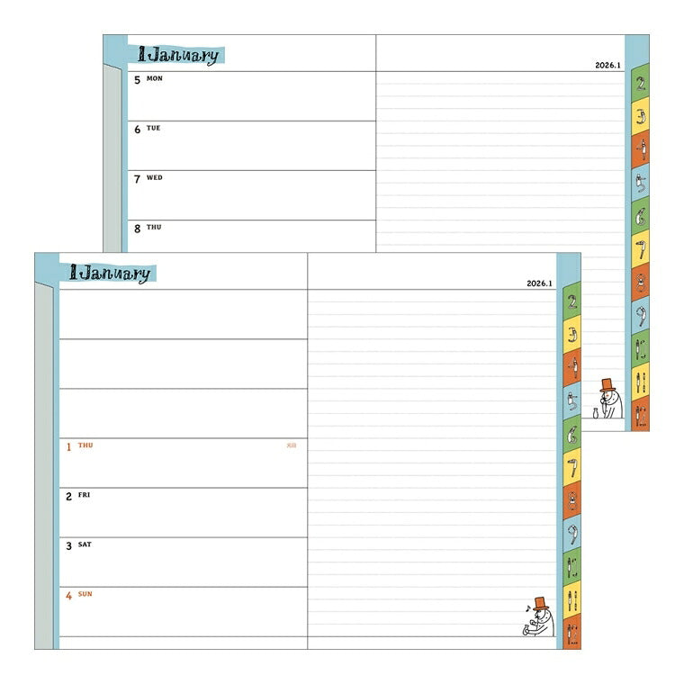 [SALE Price★] DESIGNPHIL MIDORI 2026 January Start Diary Weekly Left (Horizontal) B6 Pocket Diary Dog Cat Flower Bird Ojisan Design Adult Cute Diary Planner Timekeeper Diary: 4902805273466