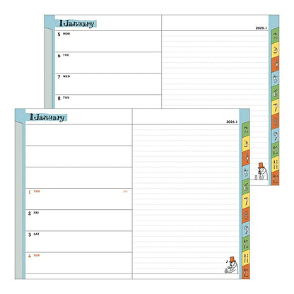 [SALE Price★] DESIGNPHIL MIDORI 2026 January Start Diary Weekly Left (Horizontal) B6 Pocket Diary Dog Cat Flower Bird Ojisan Design Adult Cute Diary Planner Timekeeper Diary: 4902805273466