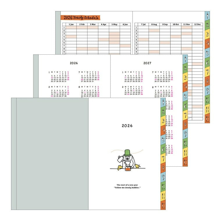 [SALE Price★] DESIGNPHIL MIDORI 2026 January Start Diary Weekly Left (Horizontal) B6 Pocket Diary Dog Cat Flower Bird Ojisan Design Adult Cute Diary Planner Timekeeper Diary: 4902805273466