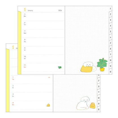 [SALE Price★] DESIGNPHIL MIDORI 2026 January Start Diary Weekly Left (Horizontal) B6 Pocket Diary Dog Cat Flower Bird Ojisan Design Adult Cute Diary Planner Timekeeper Diary: 4902805273466