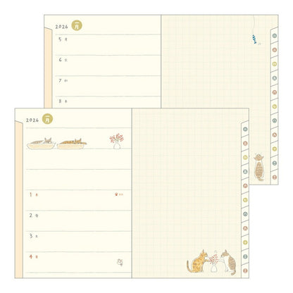 [SALE Price★] DESIGNPHIL MIDORI 2026 January Start Diary Weekly Left (Horizontal) B6 Pocket Diary Dog Cat Flower Bird Ojisan Design Adult Cute Diary Planner Timekeeper Diary: 4902805273466