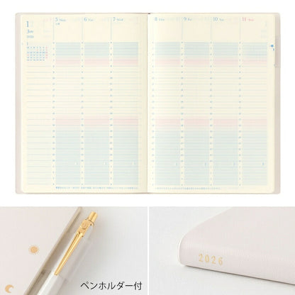 [SALE Price ★] DESIGNPHIL MIDORI 2026 2025 December Start Planner Weekly Vertical B6 Planner That Feels the Length of the Day 24 Hours Moon Phases Morning Activity Seasonal Changes Adult Cute Diary Schedule Book :4902805220798