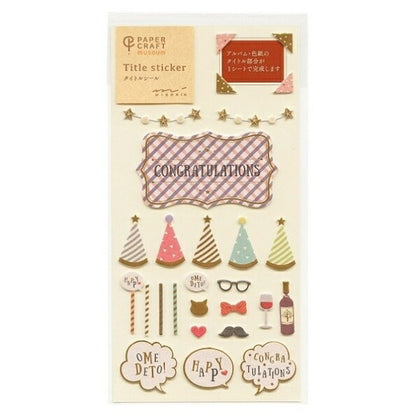 MIDORI Designphil Midori Sticker - PCM Title Sticker 2360 Congratulations - Sticker Book Lucky Bag Round Stylish Album Decoration Heart Large Quantity Stickers Smartphone Reward Flower Cute Schedule Book - Diary Timekeeper :4902805823609