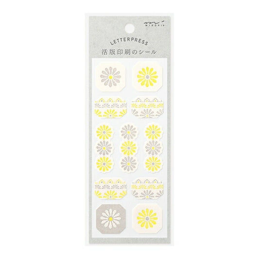 MIDORI 2505 Letterpress Flower Line Pattern Yellow Sticker Book Lucky Bag Round Stylish Album Decoration Heart Lots of Stickers Smartphone Reward Flower Cute Schedule Book Notebook Timekeeper :4902805825054