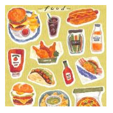 ＃ｺｺﾛﾄｷﾒｸｽﾃｯｶｰﾌｰﾄﾞ 81801 ｼﾞｬﾝｸﾌｰﾄﾞ 食べ物シール ハンバーガー ピザ サンドイッチ 水彩風 ﾏｲﾝﾄﾞｳｪｲﾌﾞ :4909001818019