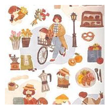 Load image into Gallery viewer, あの子といっしょ ステッカー いぬといっしょ シール 82027 パン屋 ベーカリー カフェタイム 朝ごはん クロワッサン ナチュラル レトロ風 パン好き --- MIND WAVE :4909001820272
