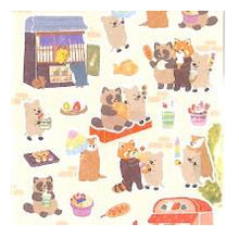 Load image into Gallery viewer, ｼｰﾙ 大 やまのは町内会 食べ歩き グルメシール たぬき くま レッサーパンダ フェレット どうぶつ屋台 エヌビー社 :4909510563363
