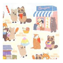 Load image into Gallery viewer, ｼｰﾙ 大 やまのは町内会 食べ歩き グルメシール たぬき くま レッサーパンダ フェレット どうぶつ屋台 エヌビー社 :4909510563363
