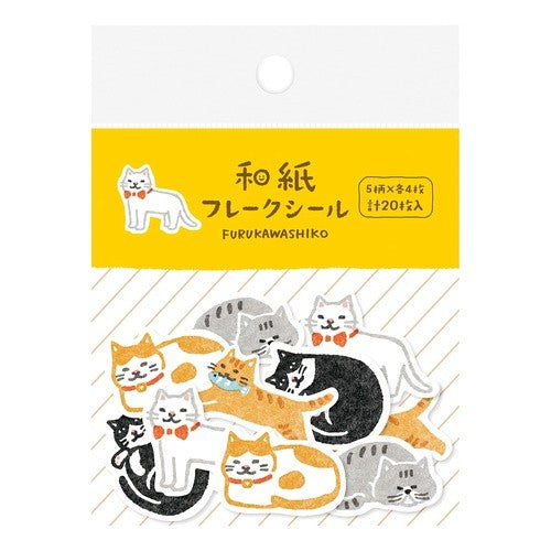 ＃和紙ﾌﾚｰｸｼｰﾙねこ --- : Japanese paper flake seal cat :4952270313594