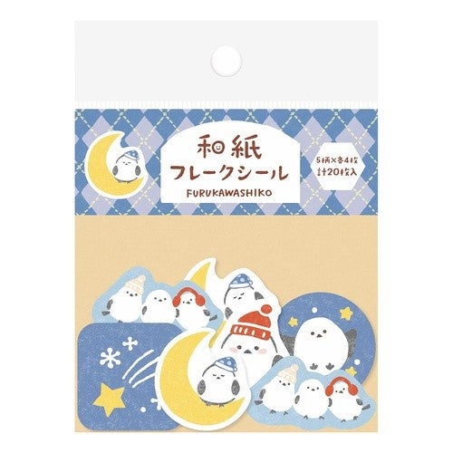 ＃和紙ﾌﾚｰｸｼｰﾙことりと星空 --- : Japanese paper flake seal Kotori and the starry sky :4952270325542