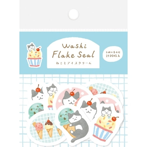 ＃和紙 ﾌﾚｰｸｼｰﾙ ねことｱｲｽｸﾘｰﾑ ねこ 動物 アニマル スイーツ 夏 デザート かき氷 アイス フルーツ かわいい オシャレ レトロ 癒し古川紙工 :4952270333707