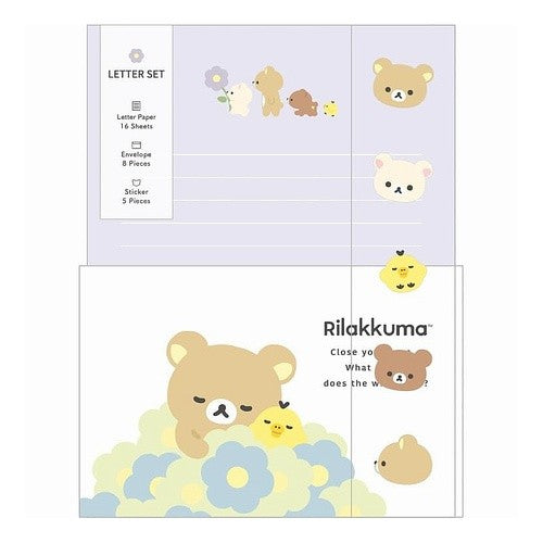 ＃サンエックス リラックマ レターセット 基本フラワー封筒便箋パープル :4974413881012