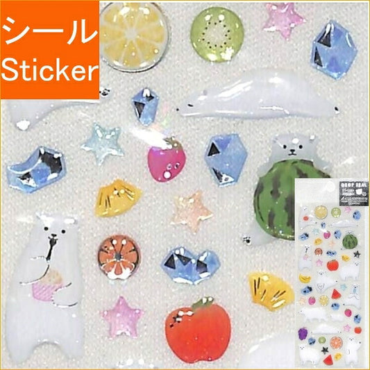 ACTIVE CORPORATION 2 Seals - Summer Pattern Polar Bear Fruits Ice Drop Seals Seal Book Lucky Bag Round Stylish Album Decoration Heart Large Quantity Stickers Smartphone Reward Flower Cute Schedule Book Notebook Time Key :4990012815395