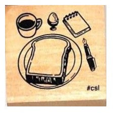 ＃カフェ時間スタンプ トーストと文具の朝ごはん 木製スタンプ #csl :4990212053887