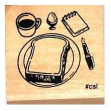 画像をギャラリービューアに読み込む, ＃カフェ時間スタンプ トーストと文具の朝ごはん 木製スタンプ #csl :4990212053887
