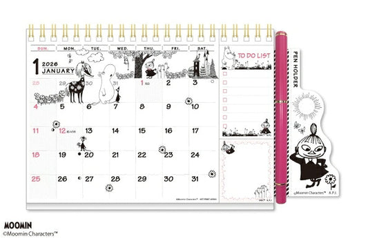 APJ Art Print Japan 2026 January Start Calendar H135 x W237 CL 155 Desk Calendar Hyokkori Schedule Moomin Character Design Stylish Adult Cute Simple Schedule Planner Diary Timekeeper: 4995027081476